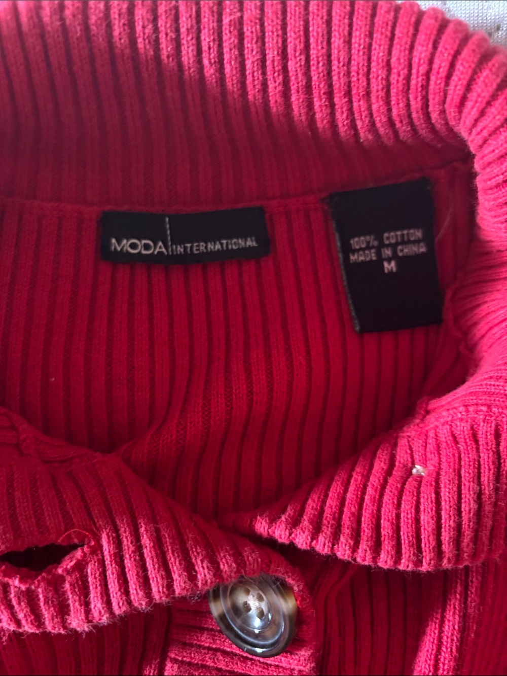 Moda International Red Ribbed Button-Front Turtleneck Sweater - Picture 2 of 3